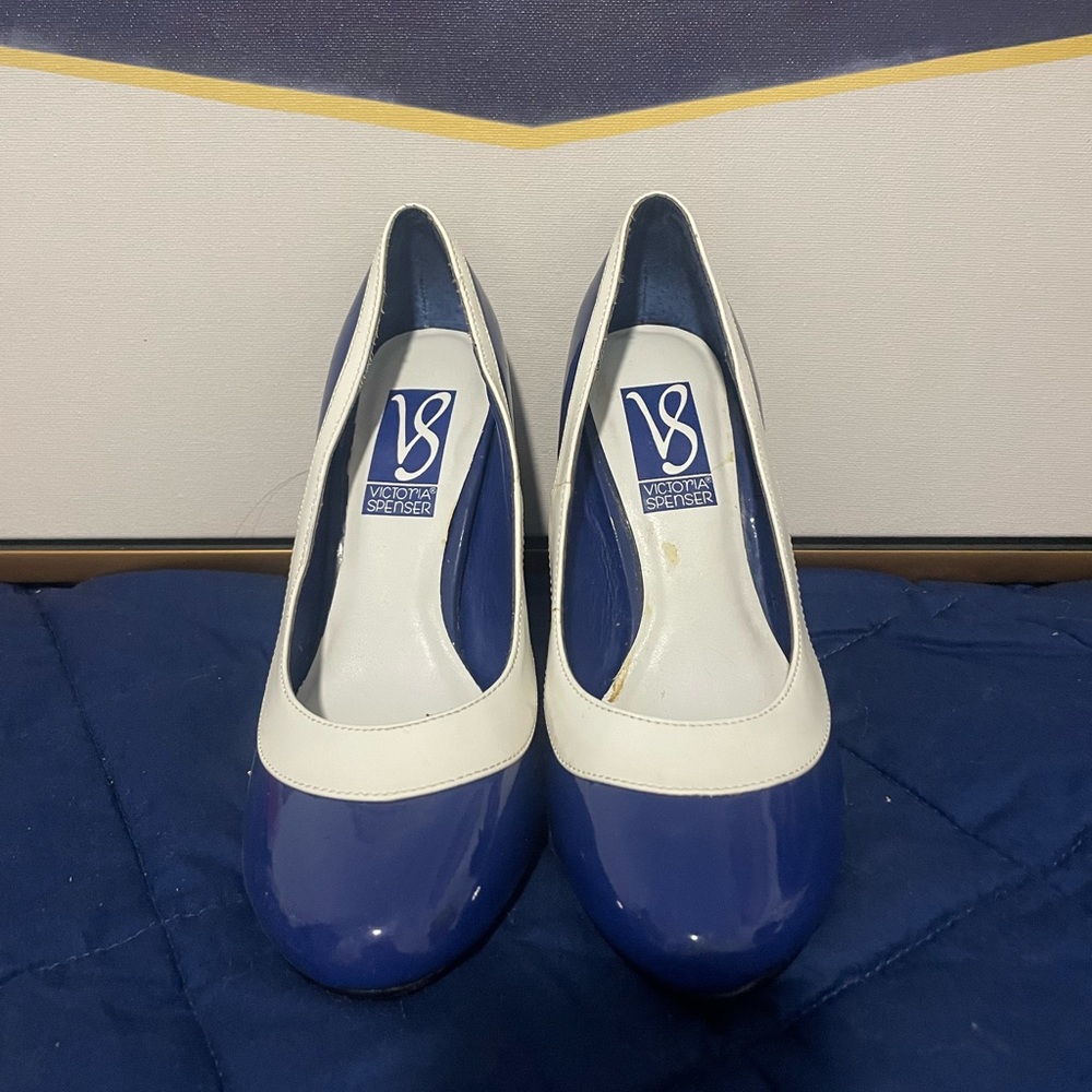 Blue and white Victoria Spencer heels